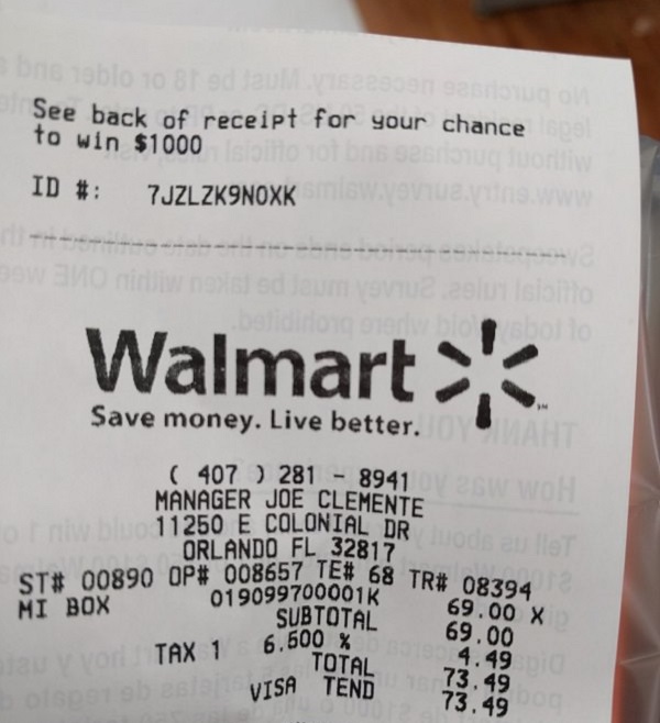 walmart receipt for walmart survey